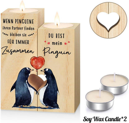 Holz Kerzenhalter Set für Jahrestag Geschenk mit 2 Kerzen