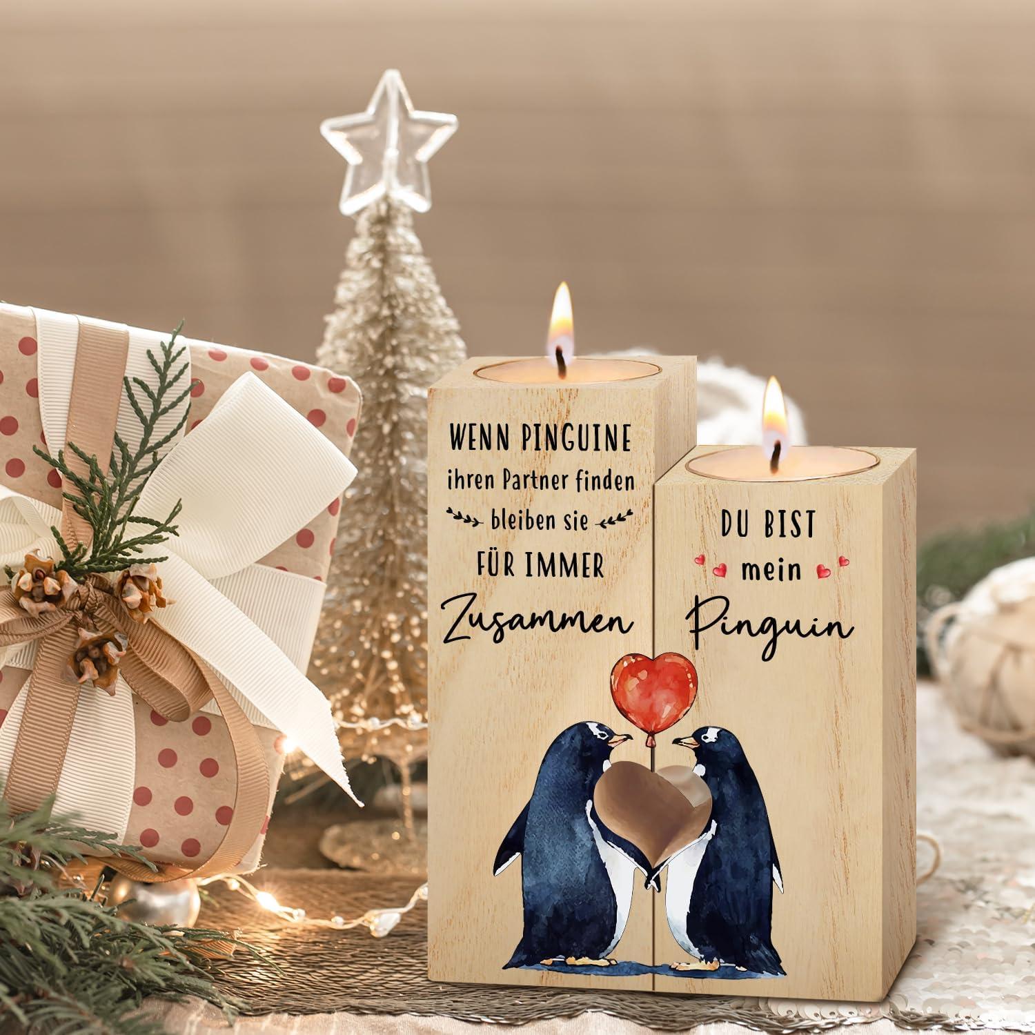 Holz Kerzenhalter Set für Jahrestag Geschenk mit 2 Kerzen