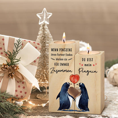 Holz Kerzenhalter Set für Jahrestag Geschenk mit 2 Kerzen