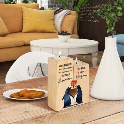 Holz Kerzenhalter Jahrestag Geschenk für Sie Ihn - 2 Kerzen inklusive
