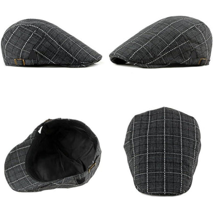 Karierte Schiebermütze Herren Damen Vintage Flatcap Newsboy Cap