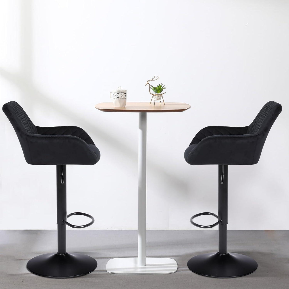 ralex Barhocker Set 3er – Höhenverstellbar, Samt, Schwarz