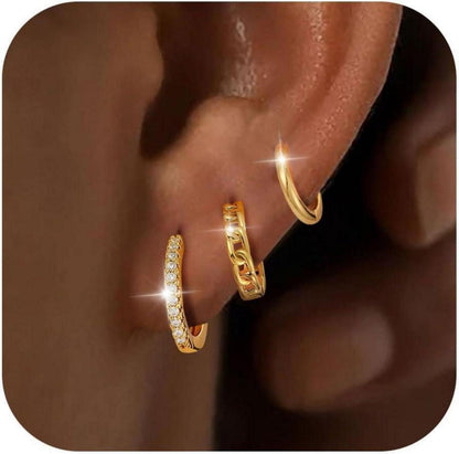 3 Paar Creolen Silber 925 Gold Damen Ohrringe Set 14K Vergoldet Mini