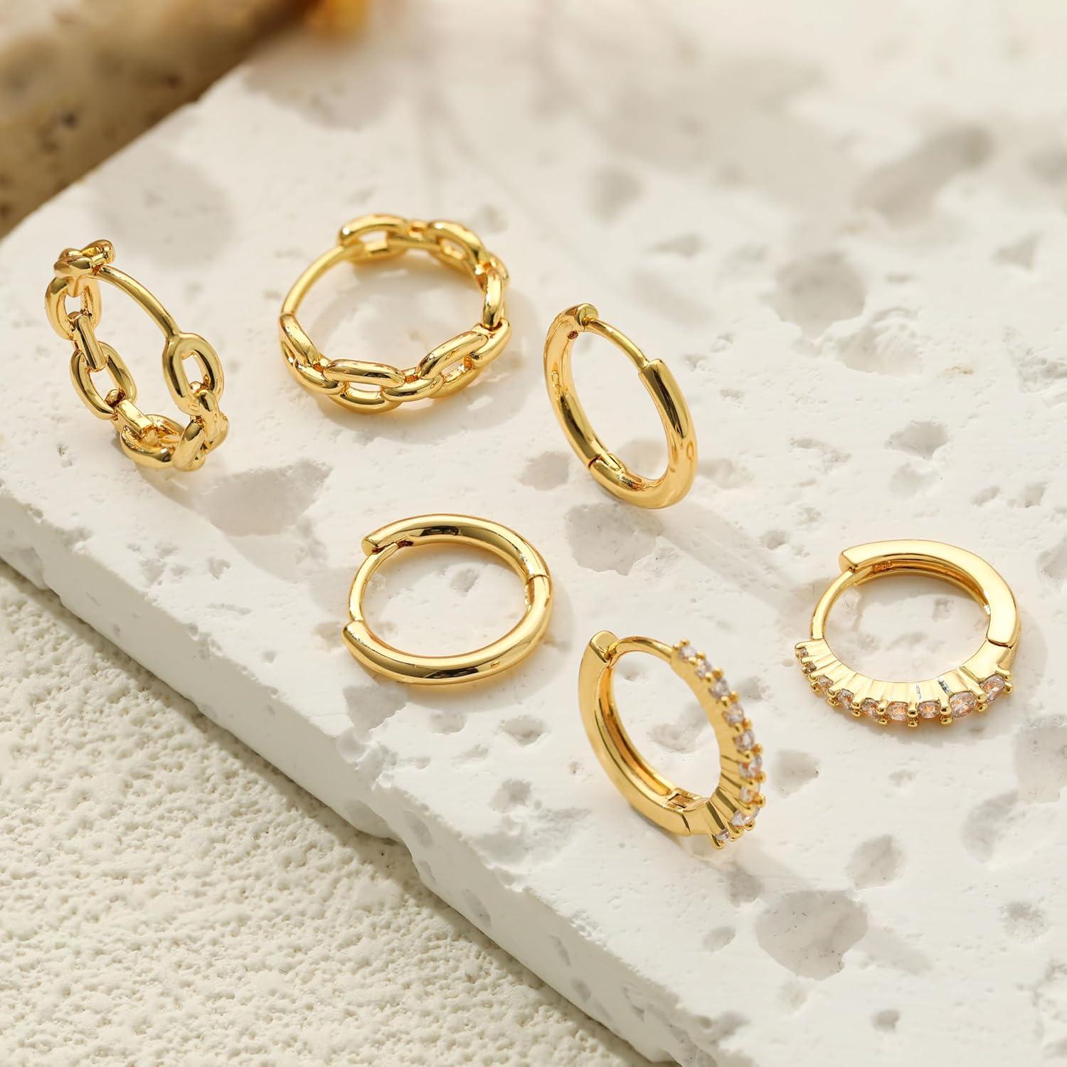 FUNEIA 3 Paar Creolen Silber 925 Gold Ohrringe Set 14K Vergoldet Mini Ohrstecker