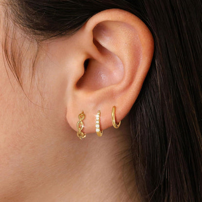 Damen Creolen Ohrringe Set Silber 925/Gold 14K Vergoldet Mini E-Gold
