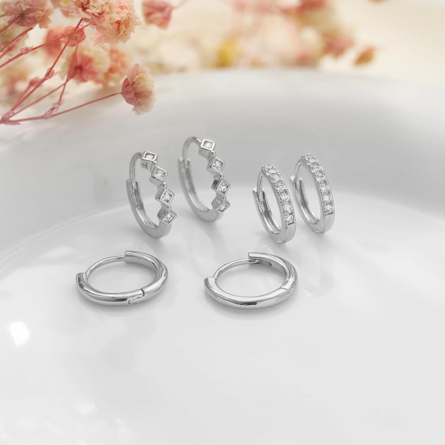 FUNEIA 3 Paar Creolen Silber 925 Gold Ohrringe Set 14K Vergoldet