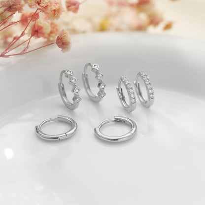 FUNEIA 3 Paar Creolen Silber 925 Gold Ohrringe Set 14K Vergoldet