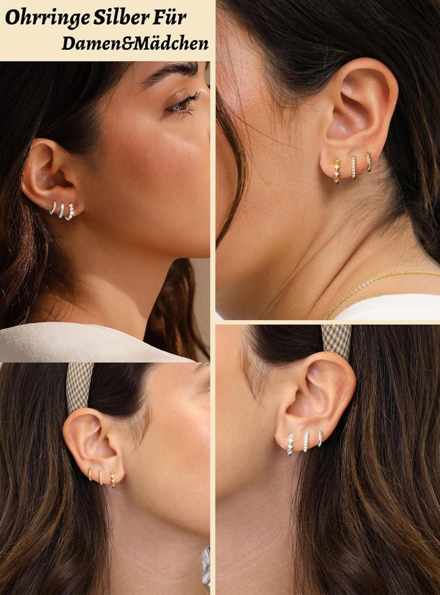FUNEIA Creolen Set Damen Silber 925 Gold Vergoldet Mini Ohrringe