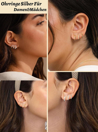 FUNEIA Creolen Set Damen Silber 925 Gold Vergoldet Mini Ohrringe