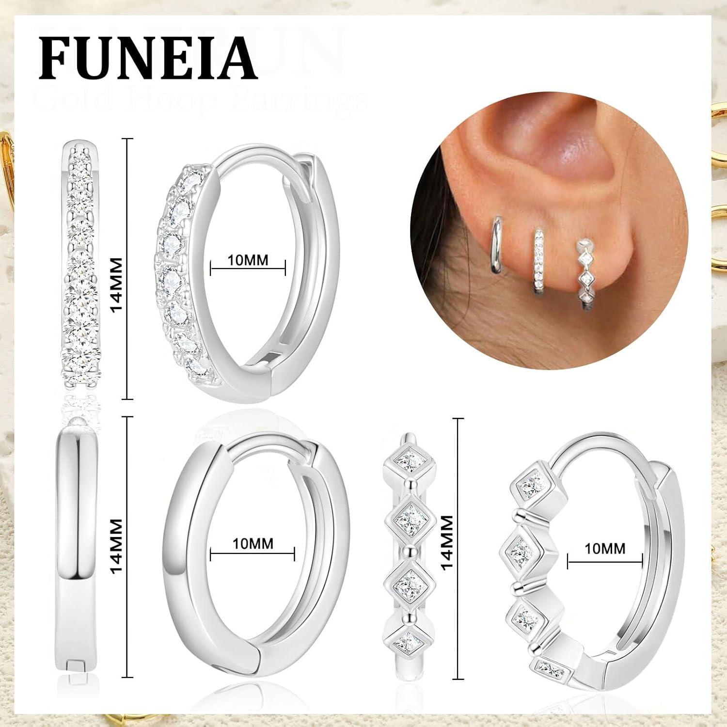 3 Paar Creolen Silber 925 Gold Ohrringe Set 14K Vergoldet Mini