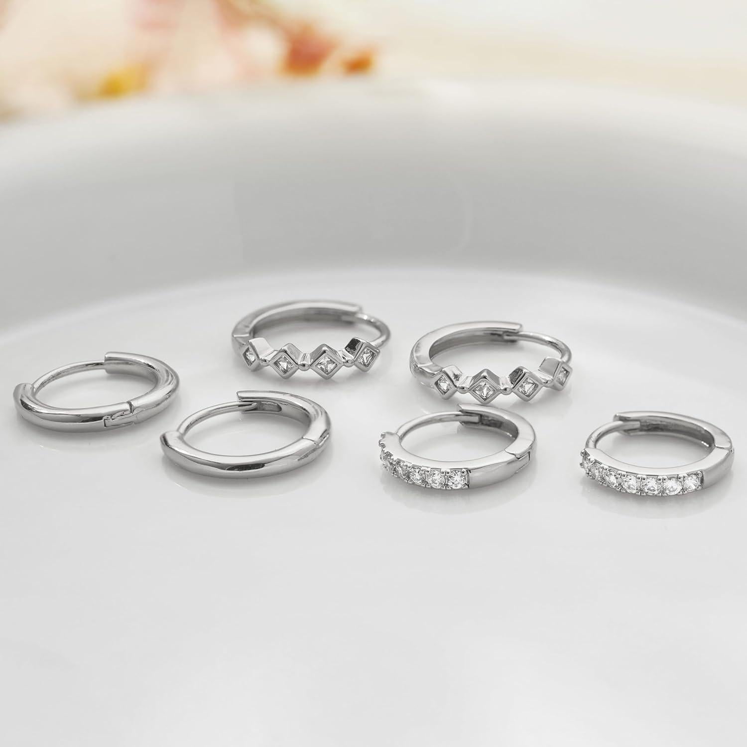 FUNEIA 3 Paar Creolen Silber 925 Gold Ohrringe Set 14K Vergoldet