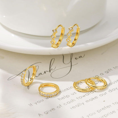 FUNEIA 3 Paar Ohrringe Silber 925 Gold Set 14K Vergoldet Creolen Mini Piercings