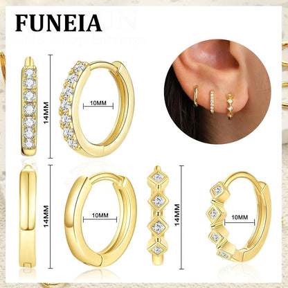 3 Paar Creolen Silber 925 Gold Damen Ohrringe Set 14K Vergoldet Mini