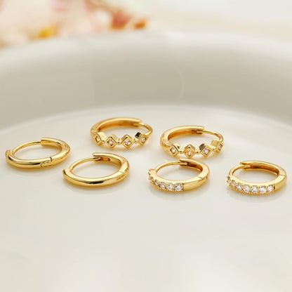 FUNEIA 3 Paar Ohrringe Silber 925 Gold Set 14K Vergoldet Creolen Mini Piercings