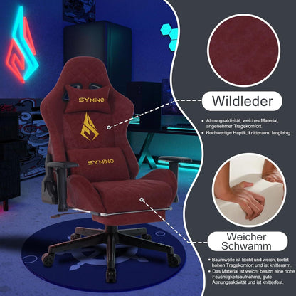 Symino Gaming Stuhl Ergonomischer Bürostuhl Vintage-PU-Leder Fußstütze Burgunderrot