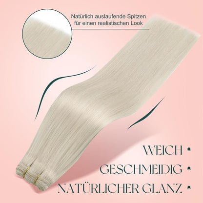 Echthaar Tressen Weißblond 40cm – Natürliche Haarverlängerung