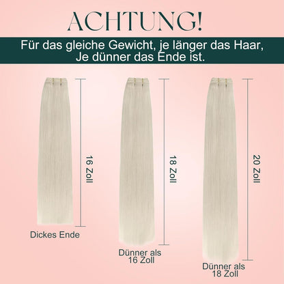 Echthaar Tressen Weißblond 40cm – Natürliche Haarverlängerung