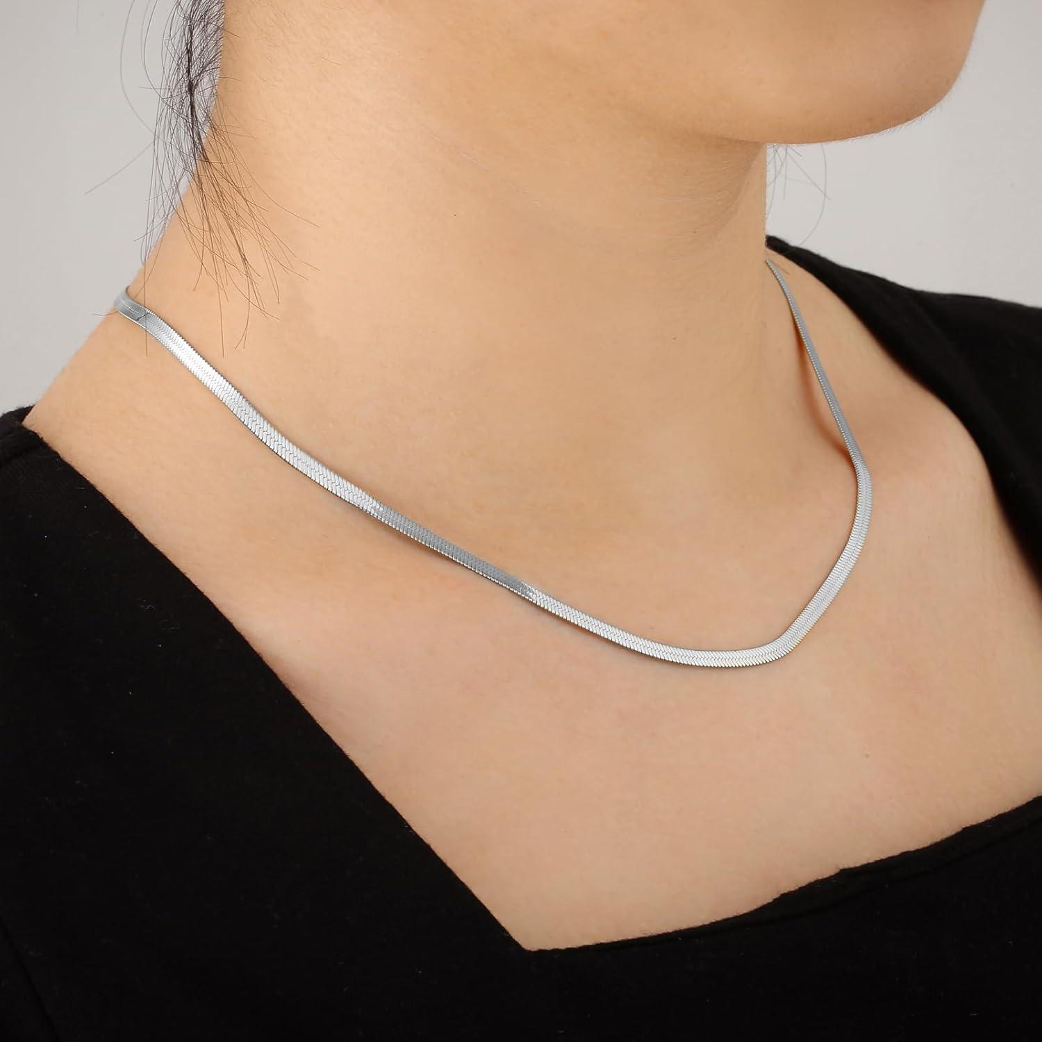 KRKC Damen Schlangenkette Edelstahl Silber Gold 3mm/5mm Franco Kette