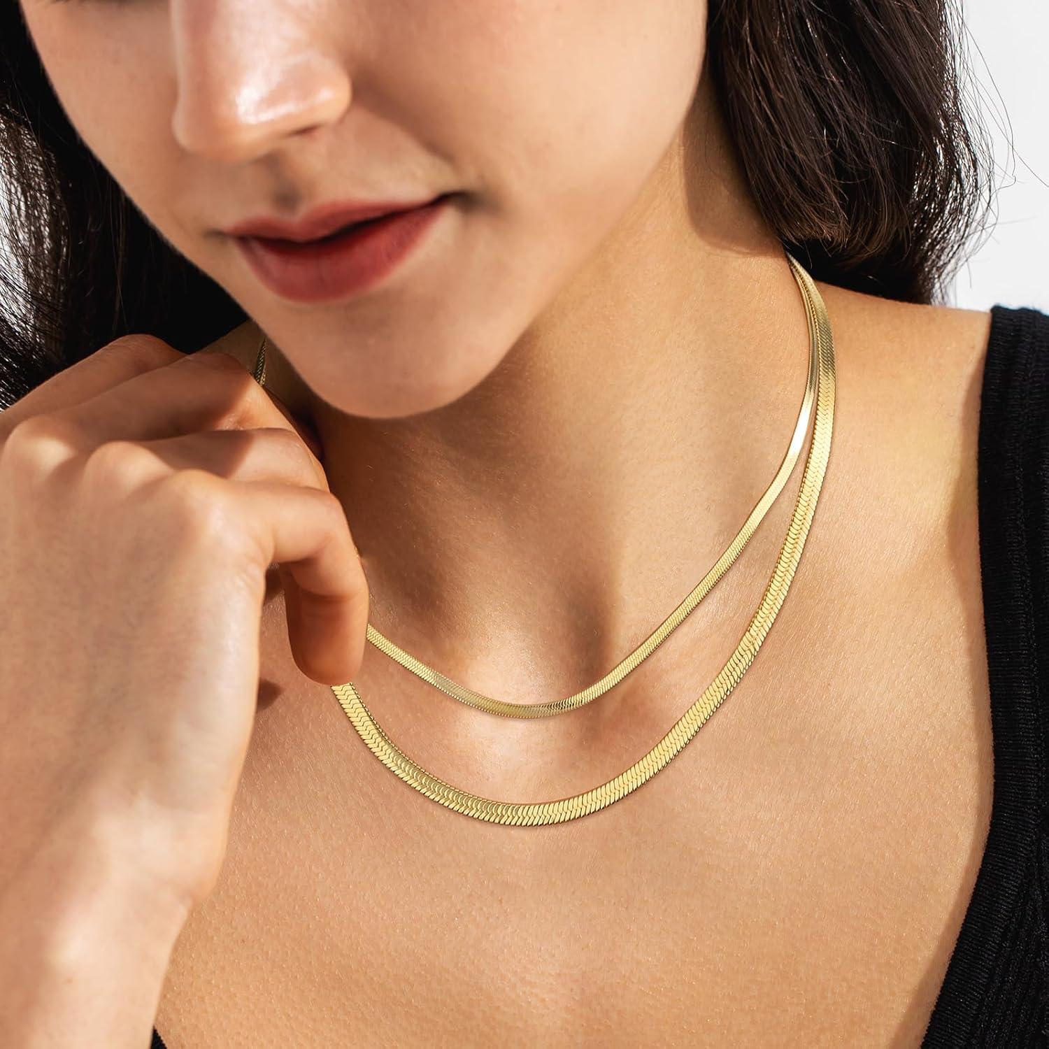 Damen Schlangenkette Edelstahl Gold Halsband 41-51cm Weihnachten
