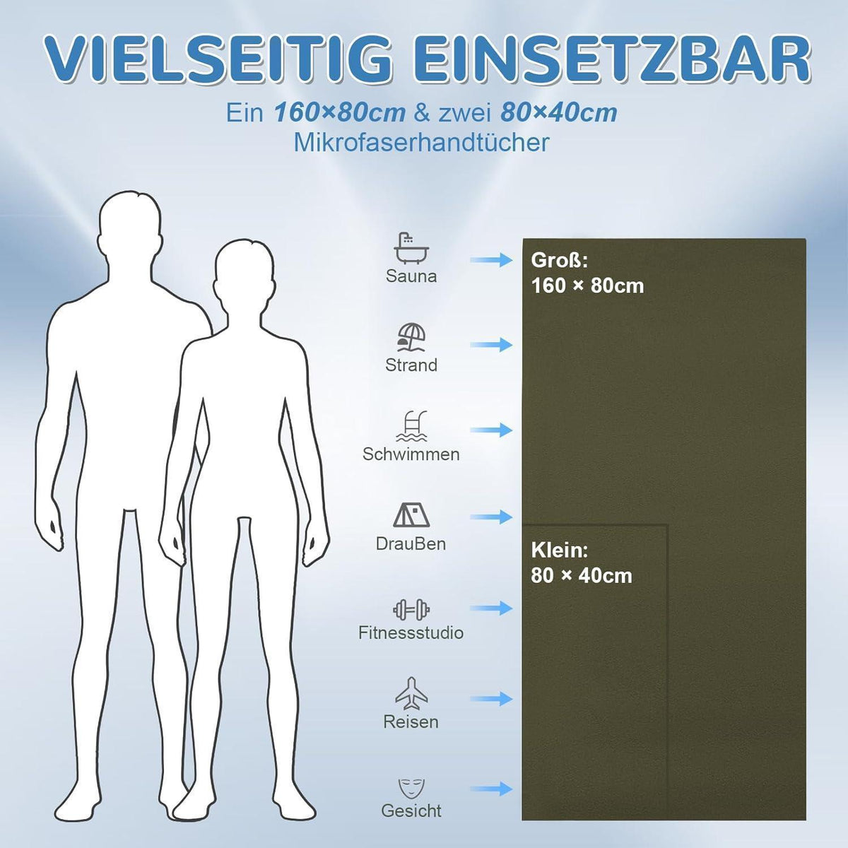 Mikrofaser Handtuch 3er Set Armeegrün Schnelltrocknend & Antibakteriell