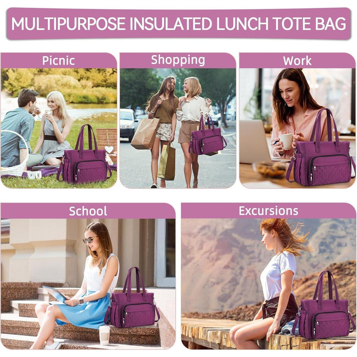 Isolierte Lunchtasche Damen mit Schulterriemen – Violett