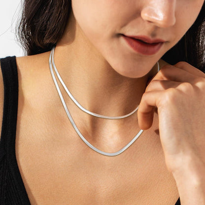 KRKC&CO Damen Schlangenkette Edelstahl Flache Franco Kette Silber Gold 46cm