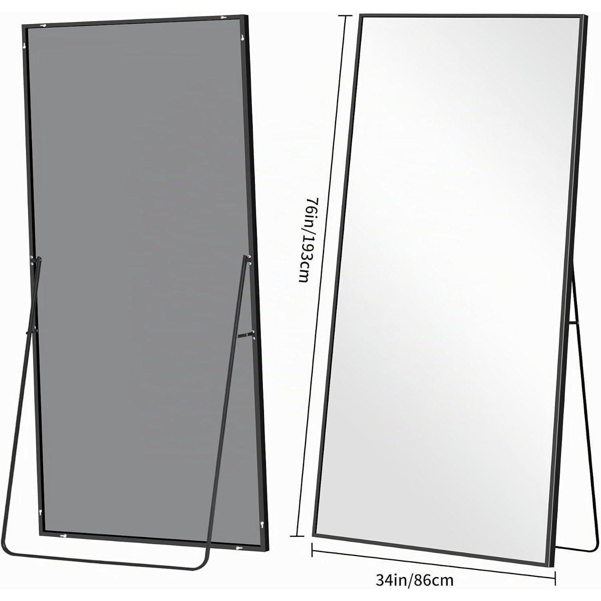 Ganzkörperspiegel 192x85cm Standspiegel mit schwarzem Aluminiumrahmen