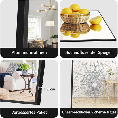 Ganzkörperspiegel 192x85cm Standspiegel mit schwarzem Aluminiumrahmen