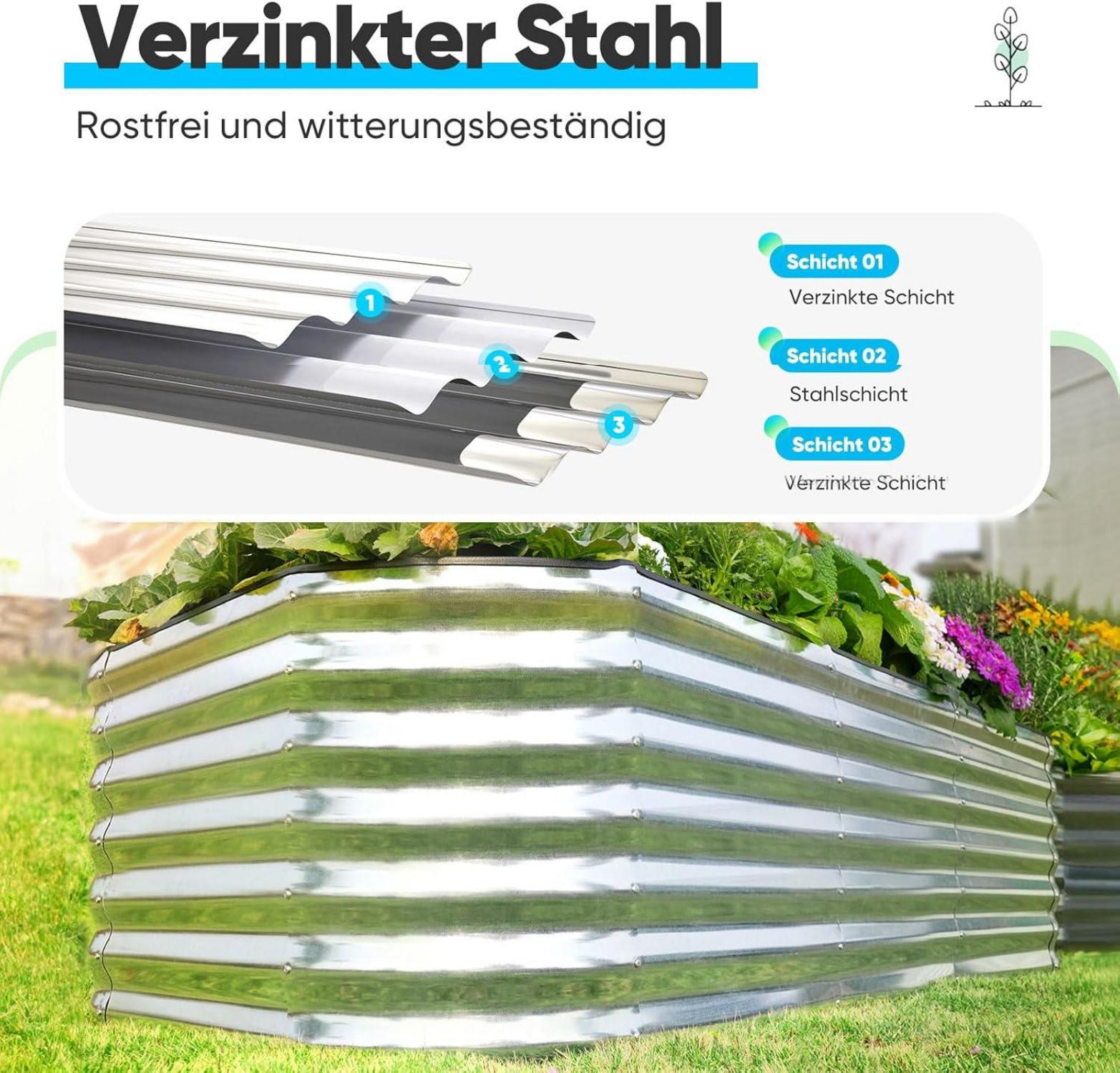 Quictent Hochbeet Metall Pflanzkasten 201x107x62cm Silber