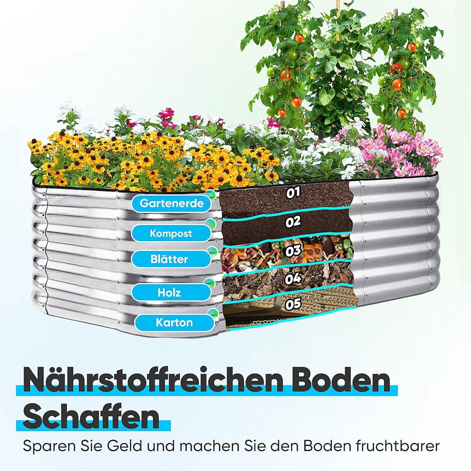 Quictent Hochbeet Metall Pflanzbeet 201 x 107 x 62cm Silber