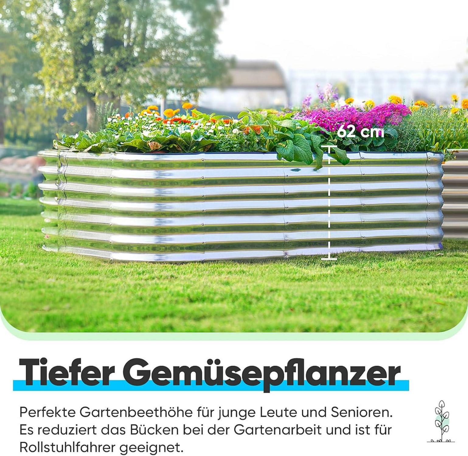 Hochbeet Metall Pflanzbeet 201x107x62cm Gartenbeet Silber