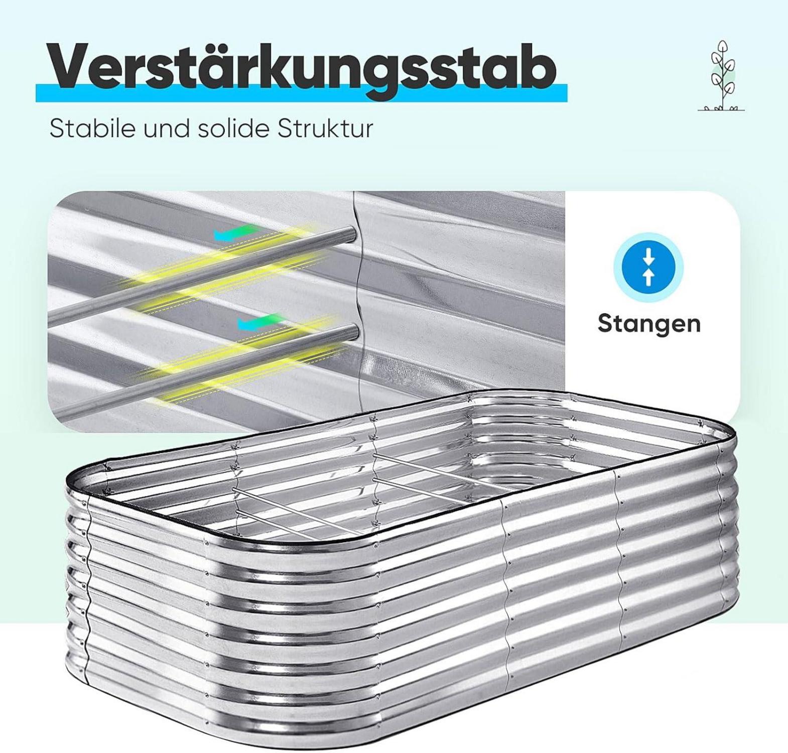 Hochbeet Metall Pflanzbeet 201x107x62cm Gartenbeet Silber