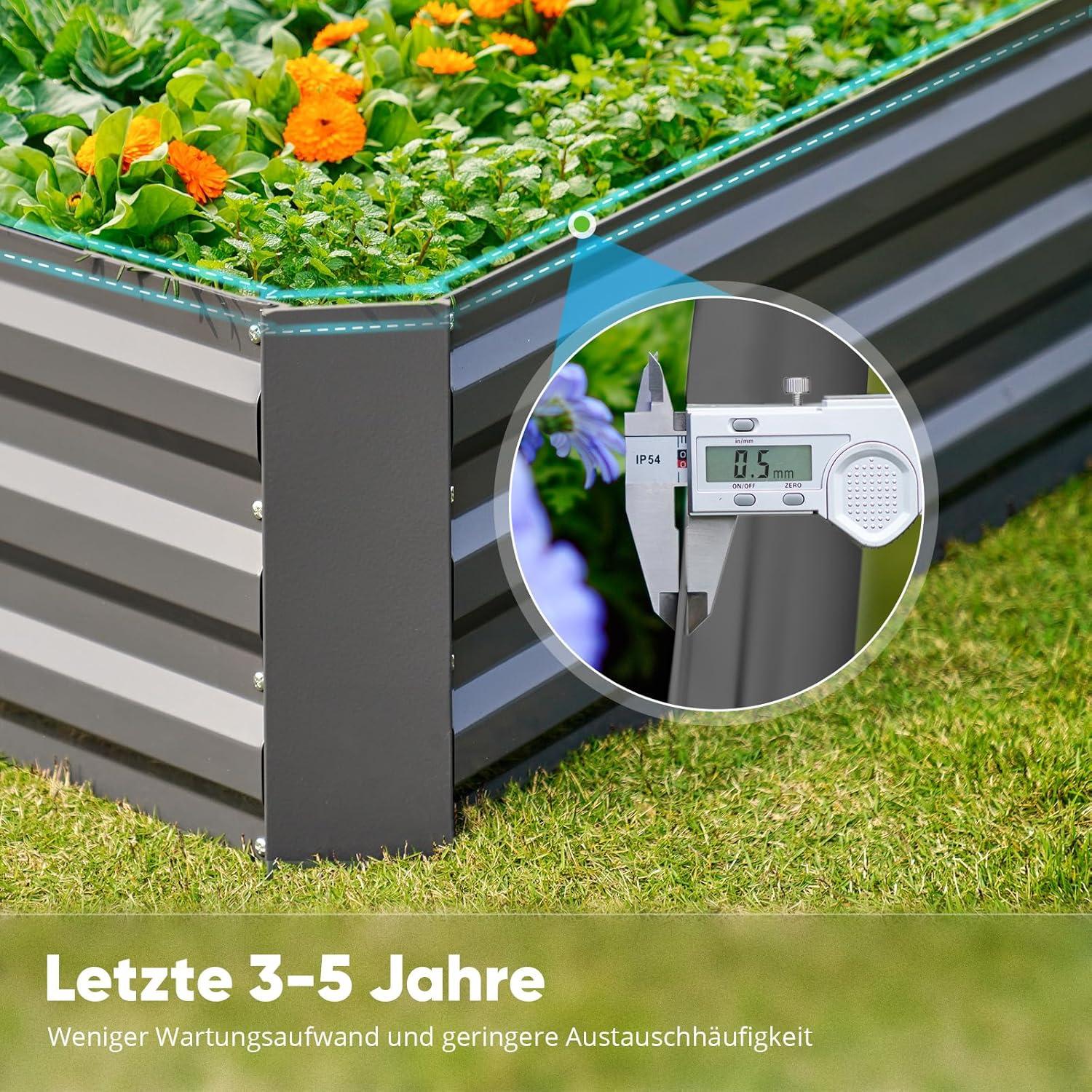 Hochbeet Metall Pflanzbeet 180x90x30cm Tomatenkäfig Grau
