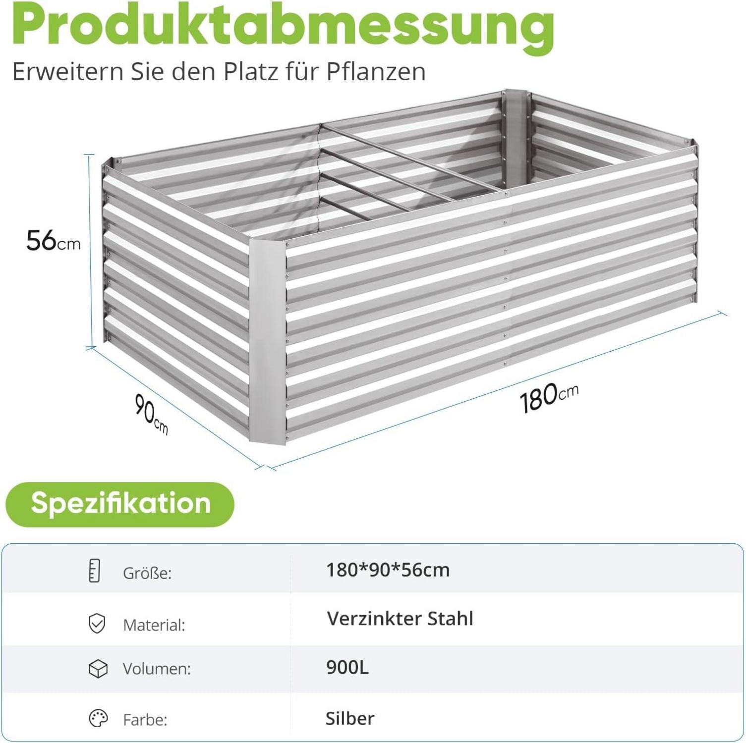 Quictent Hochbeet Pflanzkasten Metall 180x90x56cm Kräuterbeet ohne Boden