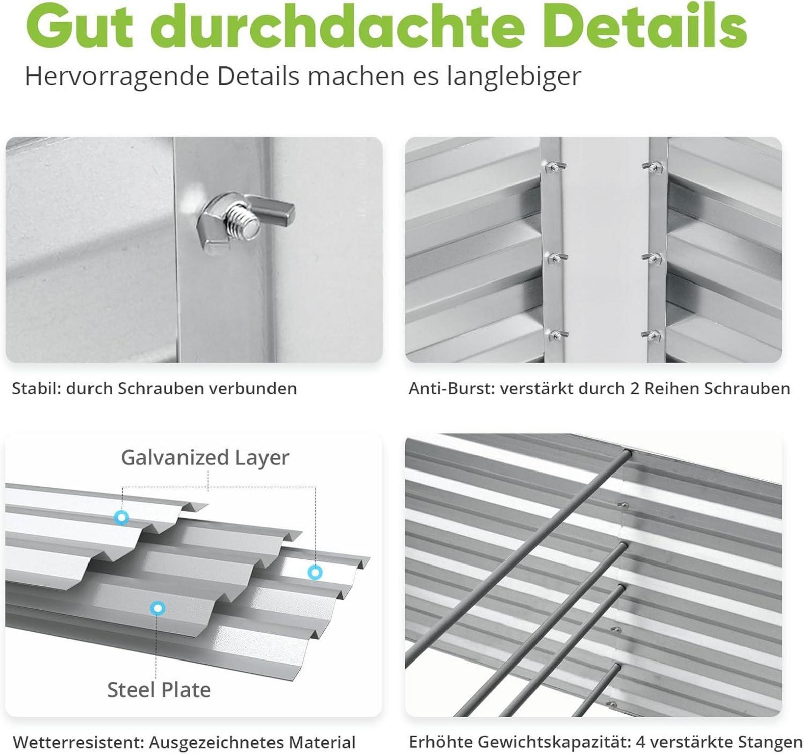 Hochbeet Pflanzkasten Metall 180x90x56cm Kräuterbeet Gemüsebeet