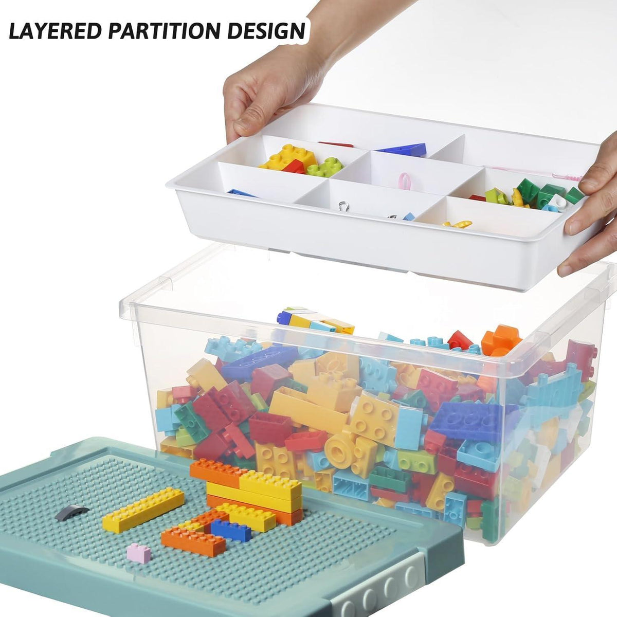 Spielzeug Aufbewahrungsboxen mit Deckel & Tablett, 3er Set Blau