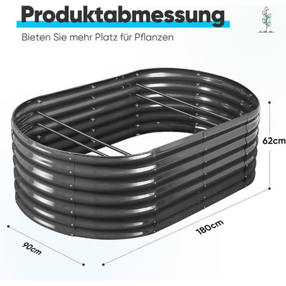 Hochbeet 180x90cm Oval aus Metall, Grau
