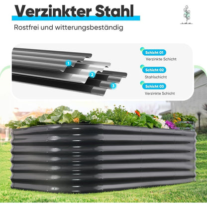Hochbeet Metall 201x107cm Grau, Extra Groß & Tief