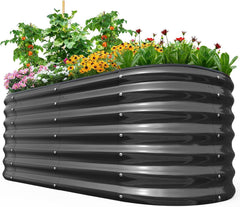 Metall Hochbeet oval 180x90x62cm Grau Pflanzkasten Gemüsebeet