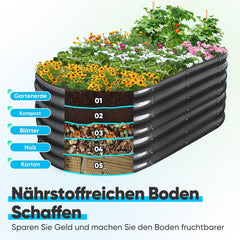 Sehr stabiles ovales Hochbeet aus Metall 180x90x62cm Grau