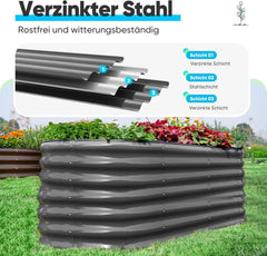 Metall Hochbeet oval 180x90x62cm Grau Pflanzkasten Gemüsebeet