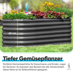 Quictent Hochbeet aus Metall oval - 180 x 90 x 62cm - Rostfrei - Grau