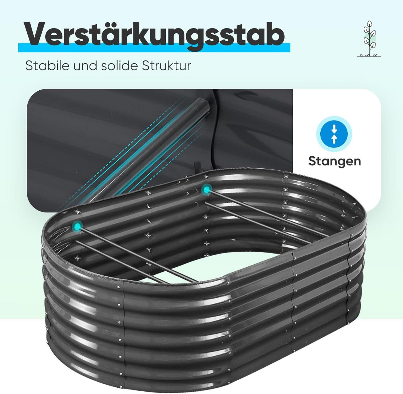 Quictent Hochbeet Metall oval 180x90x62cm Grau Freistehend Pflanzkasten