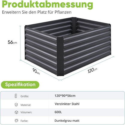 Quictent Hochbeet Metall 244x122x56cm Wetterfest Gemüsebeet