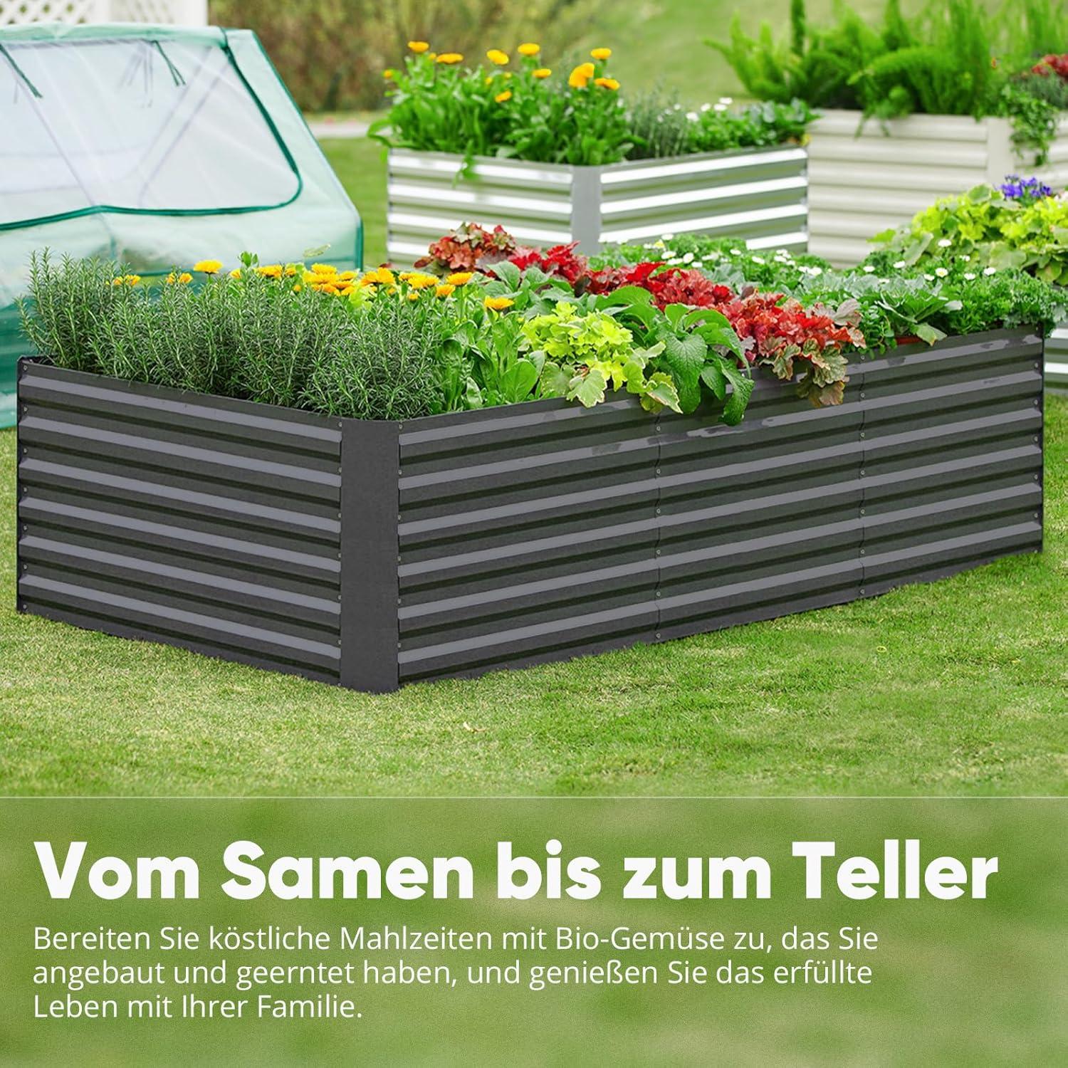 Quictent Hochbeet Metall 244x122x56cm Pflanzkasten Tomatenkäfig Grau