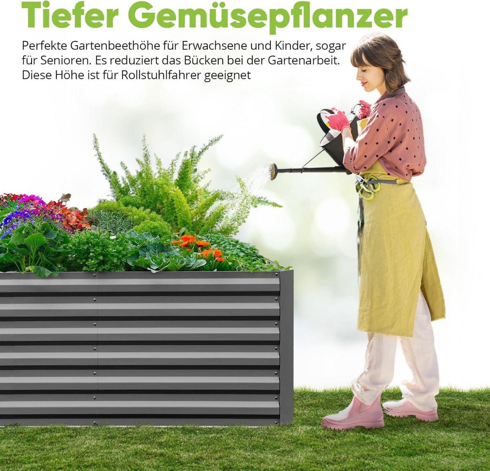 Quictent Hochbeet Metall 244x122x56cm Grau Pflanzkasten Tomatenkäfig