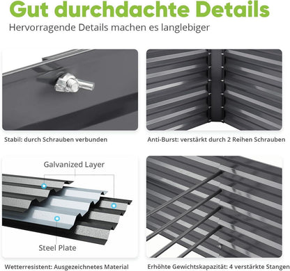Hochbeet Metall 244x122x56cm, Wetterfestes Pflanzenbeet mit