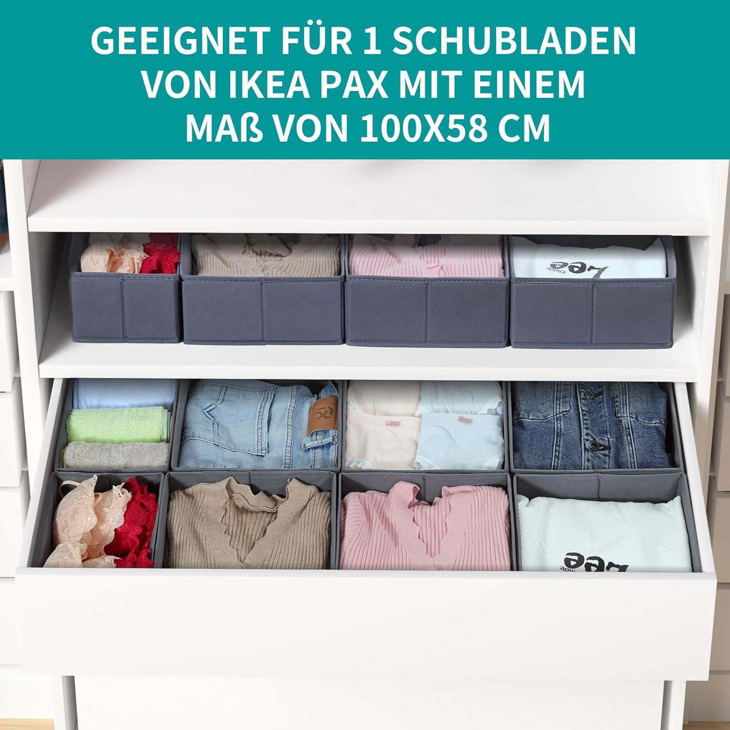 Schubladen Organizer für PAX Kleiderschrank 100x58cm, 8er-Set, Grau