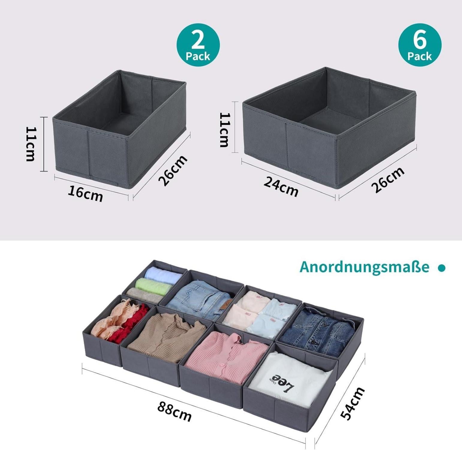 Schubladen Organizer Kleidung PAX 100x58cm 8er-Set Grau