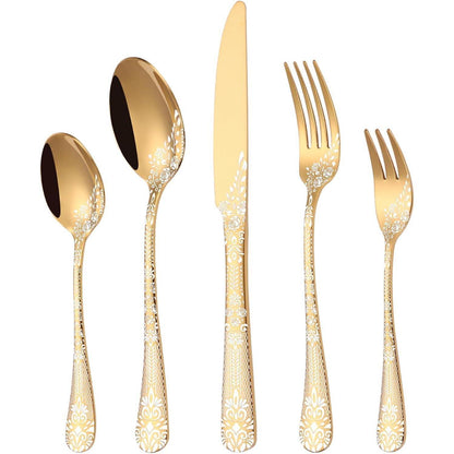 30-teiliges Besteckset Gold für 6 Personen mit Blumenmuster
